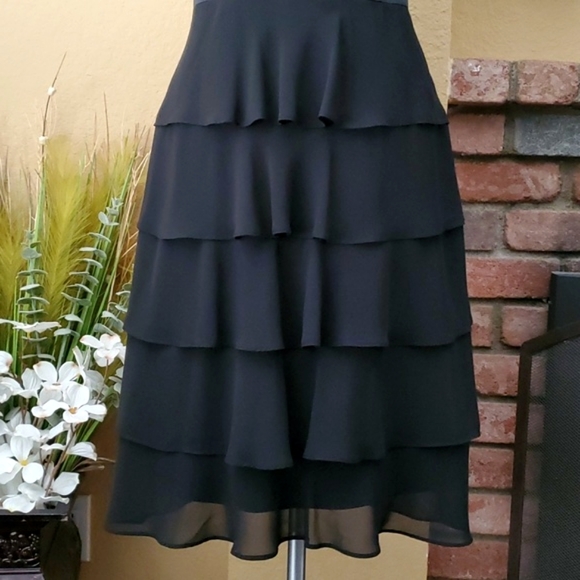 🆕️ EVAN-PICONE Black Halter Chiffon Tiered Ruffle Dress SIZE: 14 - Picture 3 of 9